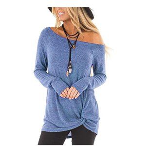 Women's Cold Shoulder Tops Long Sleeve Twist Knotl